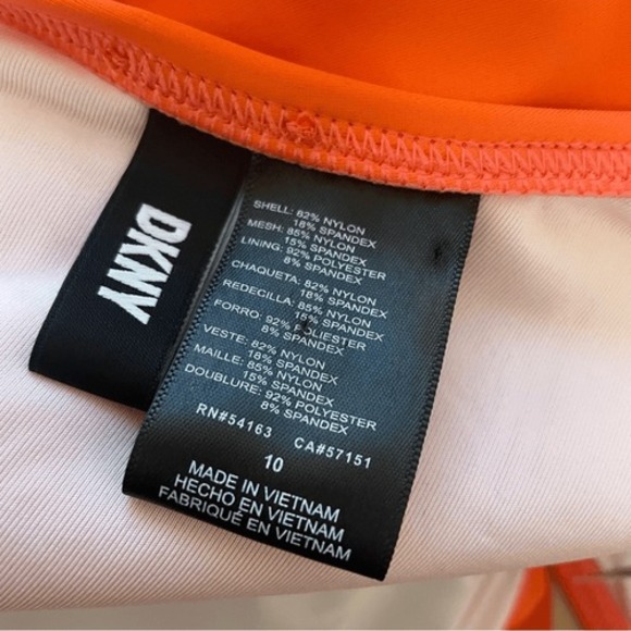DKNY Womens Orange Ruffle V-Neck Ruched One Piece Swimsuit Size 10 NEW - Picture 5 of 6